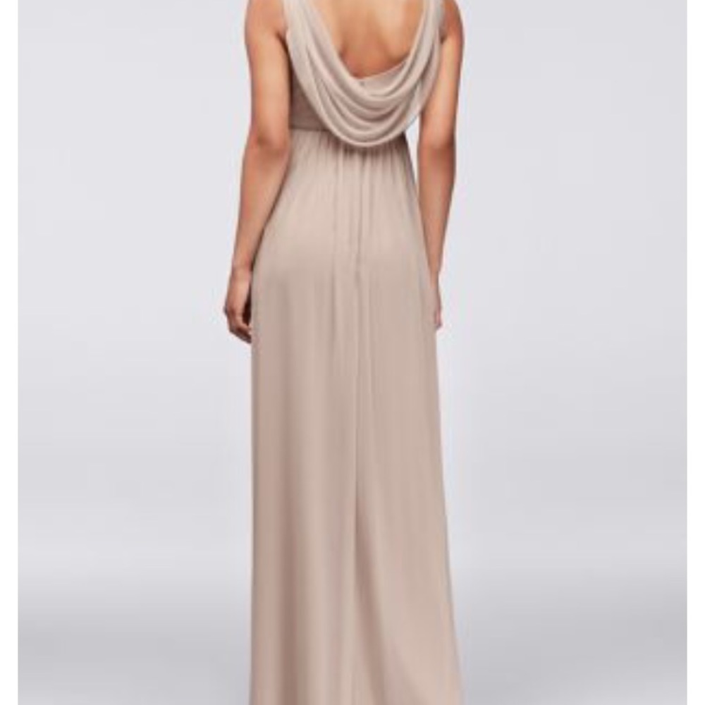 David’s Bridal mesh dress with cowl back detail